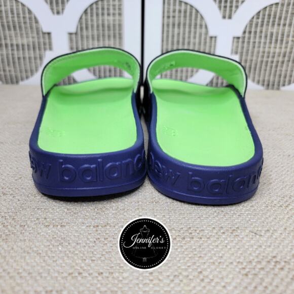 New Balance NWOT Women's Blue & Neon Green Slip On Slides Size 10 - Picture 5 of 11